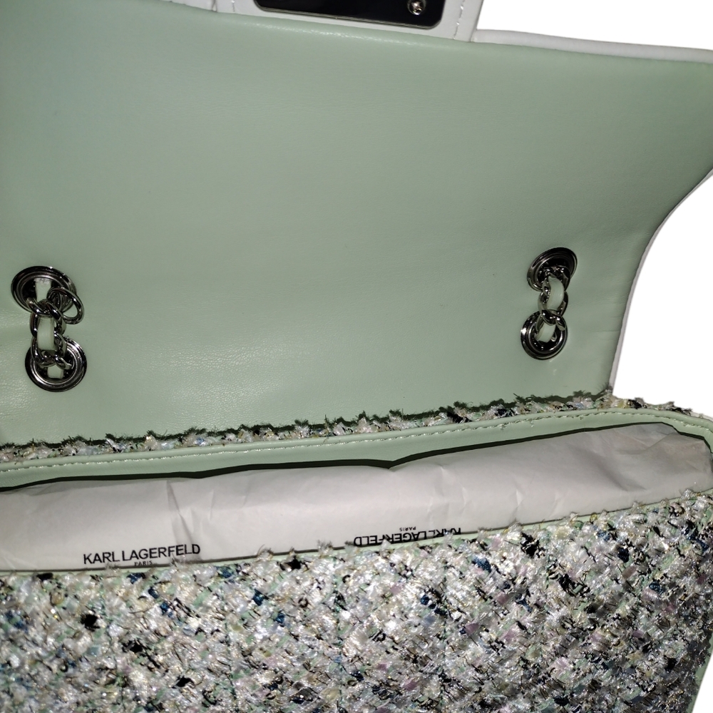 KARL LAGERFELD PARIS Agyness Tweed turnlock Shoulder Crossbody with dustbag NWT - Picture 5 of 6